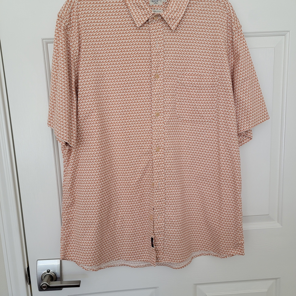 Faherty Peach Patterned Short-Sleeve Button-Down Shirt